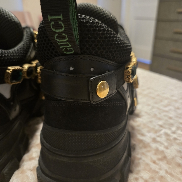 Gucci Black Sneakers with Gold Accents